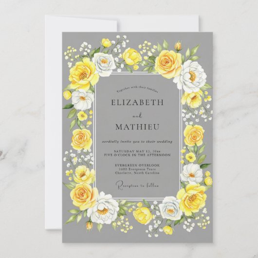 Invitation Mariage d'été jaune gris joyeux (Devant)
