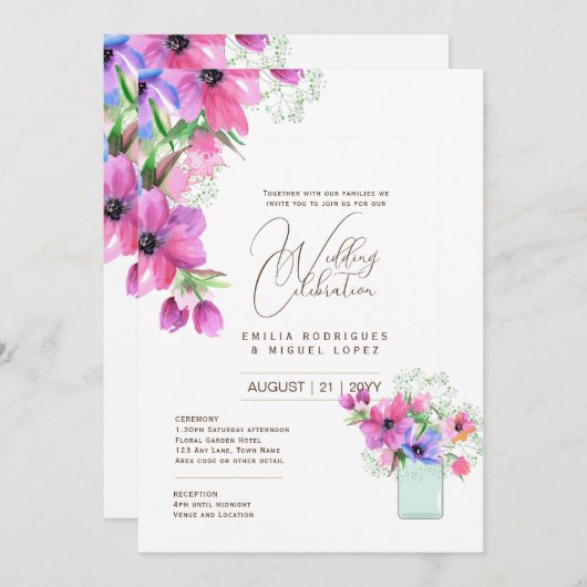 Invitation Mariage d'été joli Fleurs Style romantique (Devant / Derrière)