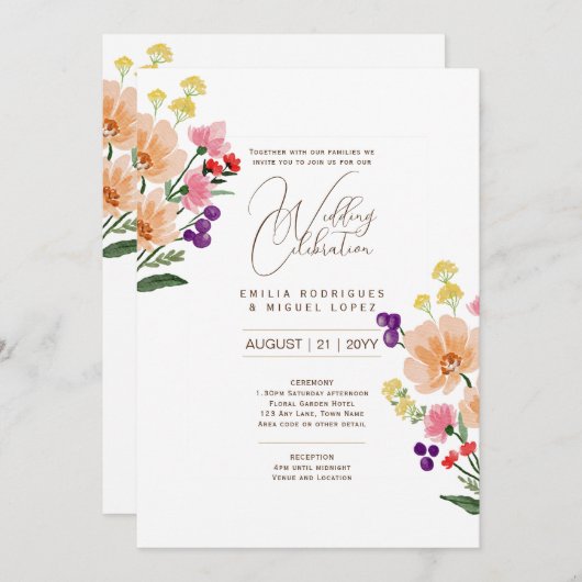 Invitation Mariage d'été joli Fleurs Style romantique (Devant / Derrière)