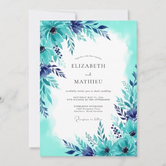 Invitation Mariage d'été lumineux sarcelle (Devant)