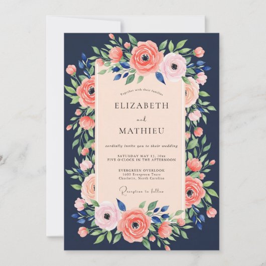 Invitation Mariage d'été luxuriant bleu marine (Devant)