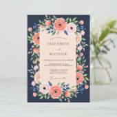 Invitation Mariage d'été luxuriant bleu marine (Debout devant)