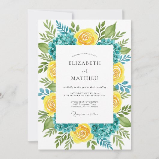 Invitation Mariage d'été luxuriant jaune sarcelle (Devant)