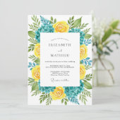 Invitation Mariage d'été luxuriant jaune sarcelle (Debout devant)