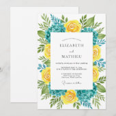 Invitation Mariage d'été luxuriant jaune sarcelle (Devant / Derrière)