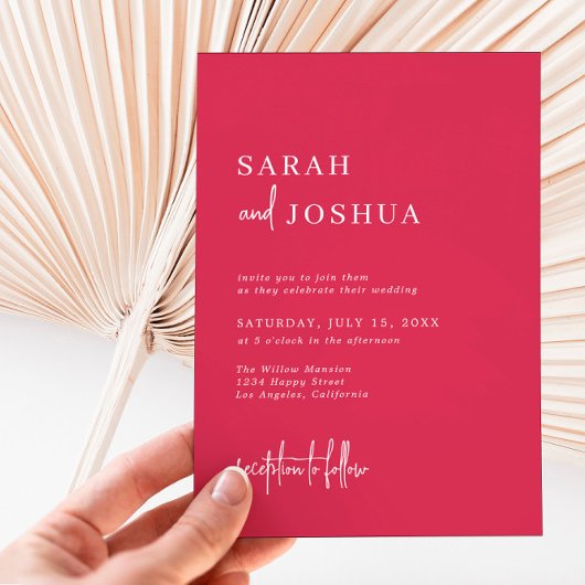 Invitation Mariage d'été moderne simple Magenta Script