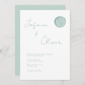 Invitation Mariage d'été monogramme personnalisé sauge vert c (Devant / Derrière)