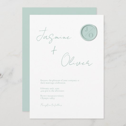 Invitation Mariage d'été monogramme personnalisé sauge vert c (Devant / Derrière)