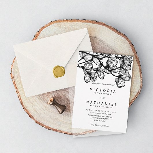 Invitation Mariage d'été noir blanc minimaliste