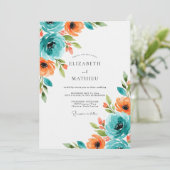 Invitation Mariage d'été orange sarcelle brillant (Debout devant)