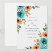 Invitation Mariage d'été orange sarcelle brillant (Devant / Derrière)