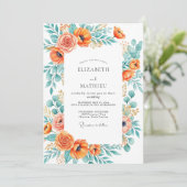Invitation Mariage d'été orange sarcelle débordant (Debout devant)