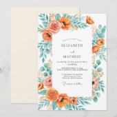 Invitation Mariage d'été orange sarcelle débordant (Devant / Derrière)