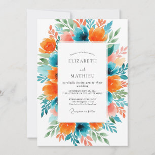 Invitation Mariage d'été orange sarcelle enjoué
