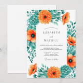 Invitation Mariage d'été Orange Teal Effervescent (Devant / Derrière)