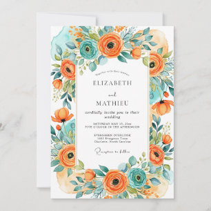 Invitation Mariage d'été orange turquoise séduisant