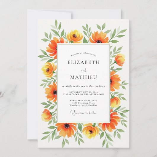 Invitation Mariage d'été orange vif (Devant)