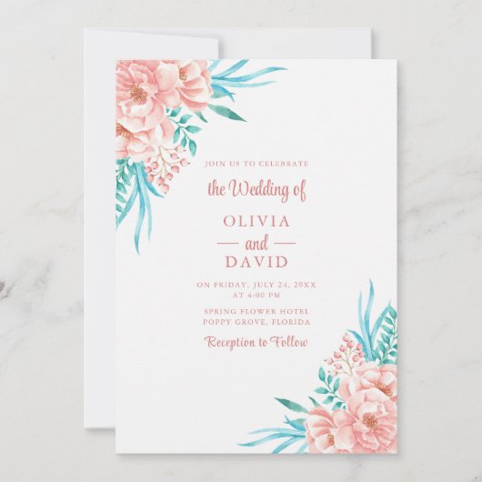 Invitation Mariage d'été Peach Pink Tosca Floral (Devant)