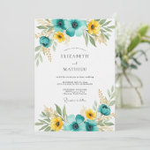 Invitation Mariage d'été poétique jaune cyan (Debout devant)