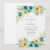 Invitation Mariage d'été poétique jaune cyan (Devant / Derrière)