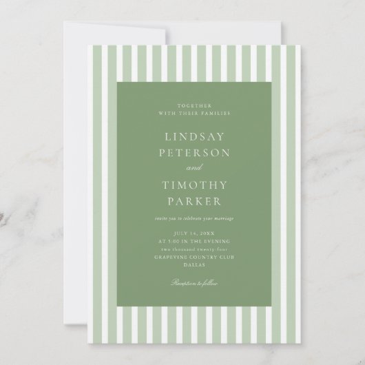 Invitation Mariage d'été rayures vert rétro (Devant)