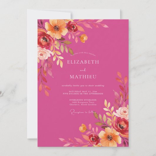 Invitation Mariage d'été resplendissant magenta (Devant)
