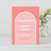 Invitation Mariage d'été rétro rose corail intense (Debout devant)