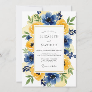 Invitation Mariage d'été romantique jaune et marine