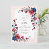 Invitation Mariage d'été romantique Navy Crimson (Debout devant)