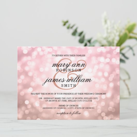 Invitation Mariage d'été rose Blush Pink Bokeh (Debout devant)