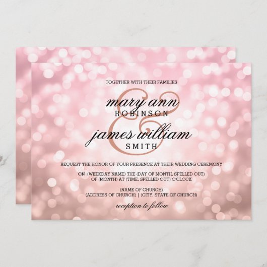 Invitation Mariage d'été rose Blush Pink Bokeh (Devant / Derrière)