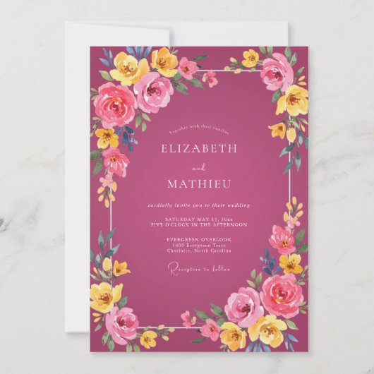 Invitation Mariage d'été rose framboise vibrant (Devant)