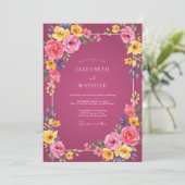 Invitation Mariage d'été rose framboise vibrant (Debout devant)
