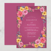 Invitation Mariage d'été rose framboise vibrant (Devant / Derrière)