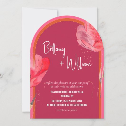 Invitation Mariage d'été rose moderne (Devant)