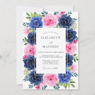 Invitation Mariage d'été rose Navy luxuriant