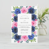 Invitation Mariage d'été rose Navy luxuriant (Debout devant)