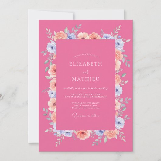 Invitation Mariage d'été rose vibrant chaud (Devant)