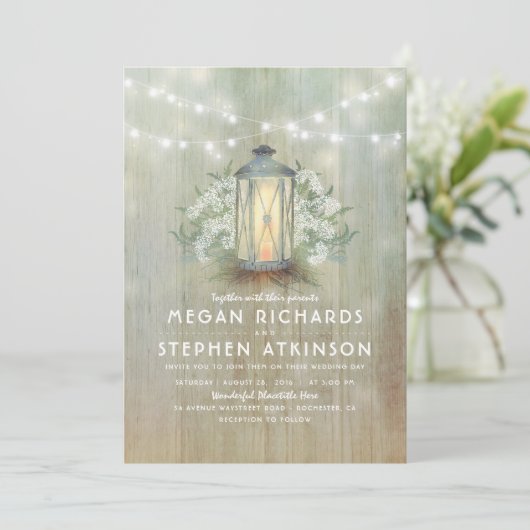 Invitation Mariage d'été rustique pour la lanterne et le bébé (Debout devant)
