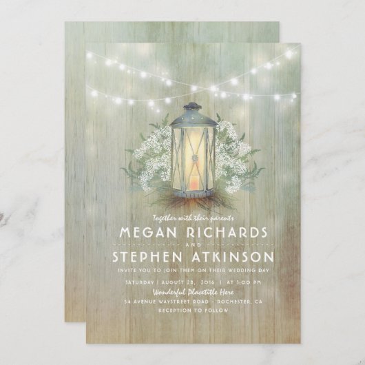 Invitation Mariage d'été rustique pour la lanterne et le bébé (Devant / Derrière)