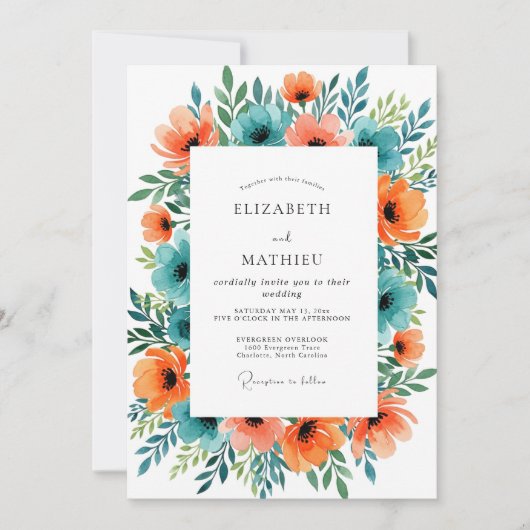 Invitation Mariage d'été splendide turquoise orange (Devant)