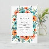 Invitation Mariage d'été splendide turquoise orange (Debout devant)