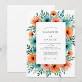 Invitation Mariage d'été splendide turquoise orange (Devant / Derrière)