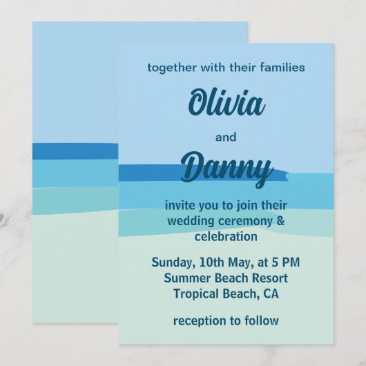 Invitation Mariage d'été sur la plage ensoleillée (Devant / Derrière)