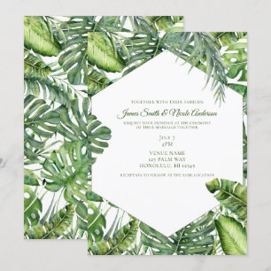 Invitation Mariage d'été sur une île tropicale aux feuilles d