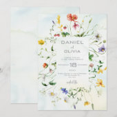 Invitation Mariage d'été vert et blanc à fleurs rustiques (Devant / Derrière)