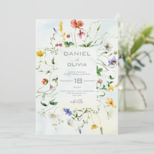 Invitation Mariage d'été vert et blanc à fleurs rustiques