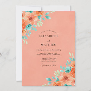 Invitation Mariage d'été vibrant corail