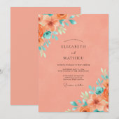 Invitation Mariage d'été vibrant corail (Devant / Derrière)
