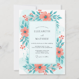 Invitation Mariage d'été vibrant corail et sarcelle